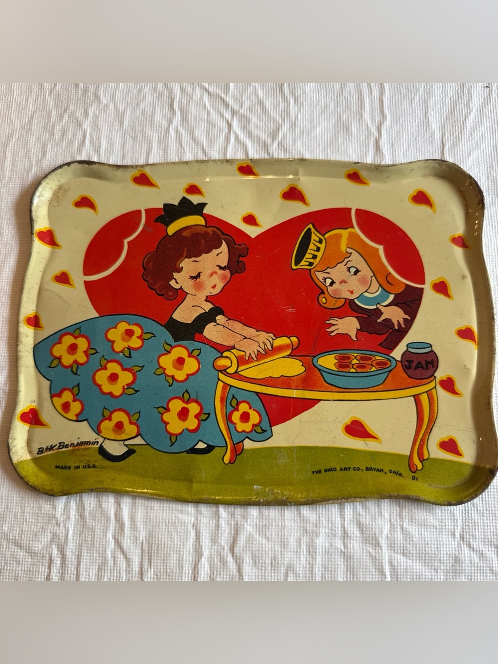 1942 Vintage Ohio Art Co Tin-Litho Children’s Metal Tea Tray-Queen of Hearts